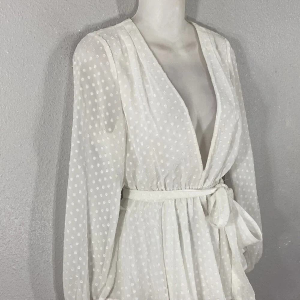 Princess Polly Lioness Legendary Lovers Belted Plunge White Tiered Dress XS RR15